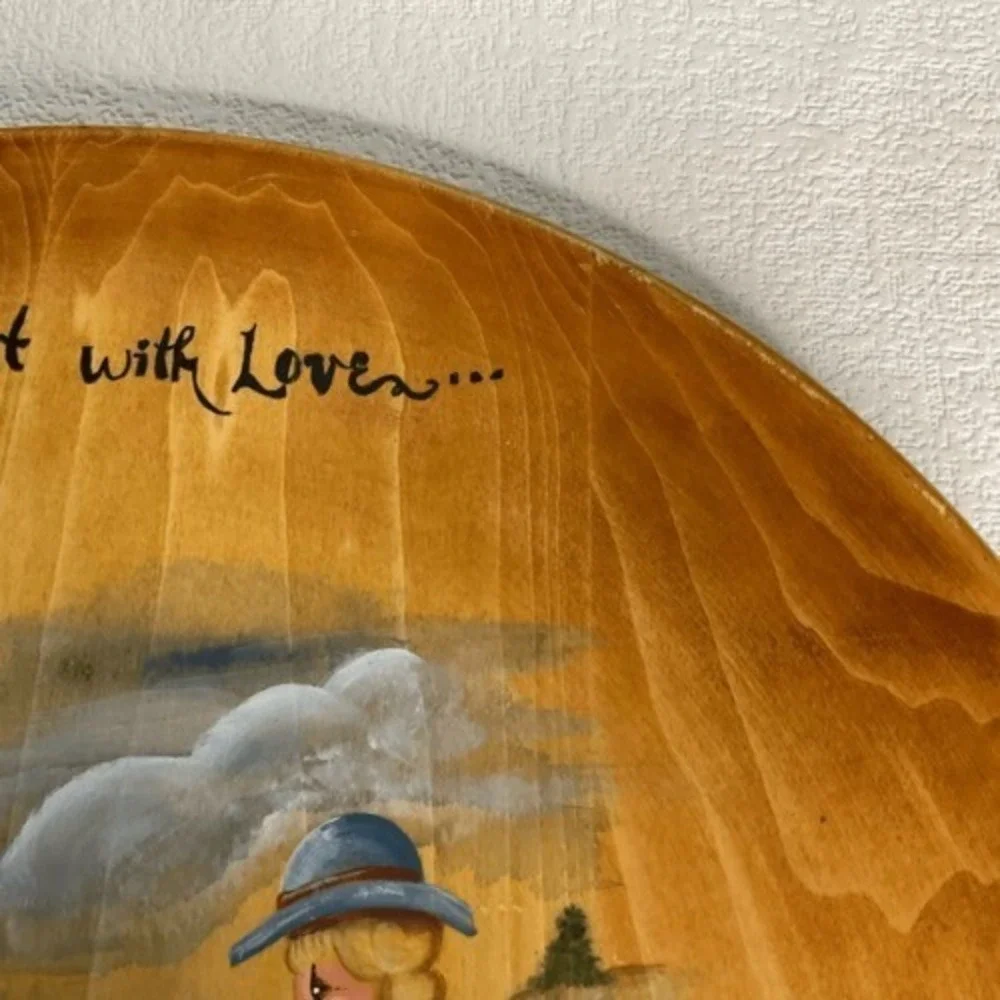 VTG 89's Folk Art Hand Painted Wooden Plate Plant with Love Harvest with Joy 14